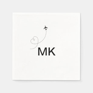 Simple minimal monogram add text travel plane phot napkins