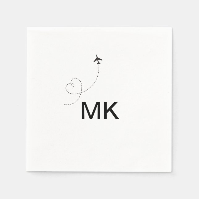 Simple minimal monogram add text travel plane phot napkins (Front)