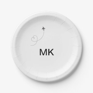 Simple minimal monogram add text travel plane phot paper plates