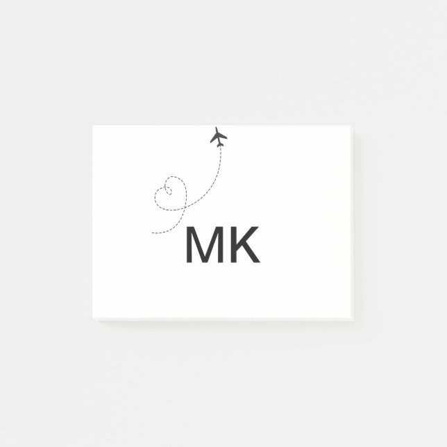 Simple minimal monogram add text travel plane phot post-it notes (Front)