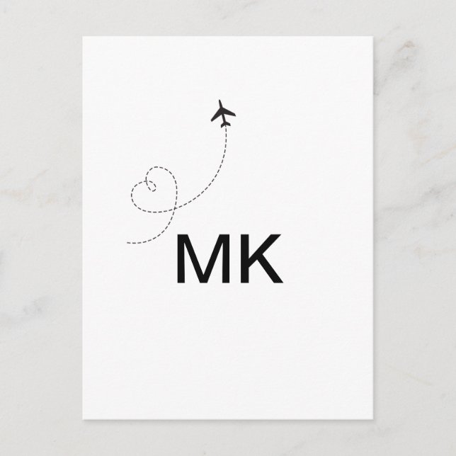 Simple minimal monogram add text travel plane phot postcard (Front)