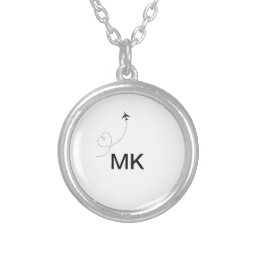 Simple minimal monogram add text travel plane phot silver plated necklace