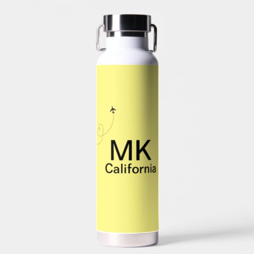 Simple minimal monogram add text travel plane phot water bottle