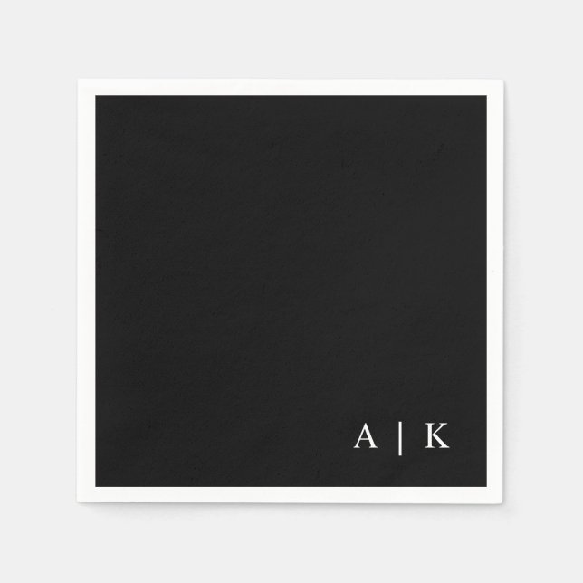 Simple Minimal Monogram Black Custom Wedding Napkins (Front)