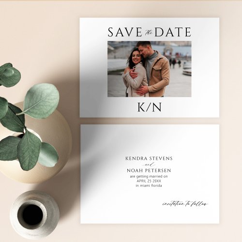 Simple minimal monogram couple photo wedding save the date