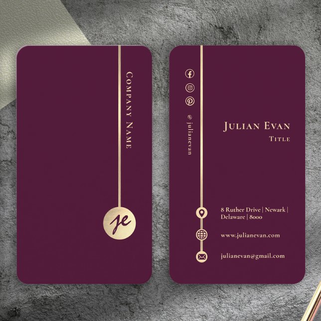 Simple Minimal Monogram Elegant Burgundy Wine Gold Business Card (Simple Minimal Monogram Elegant Burgundy Wine Gold Business Card)