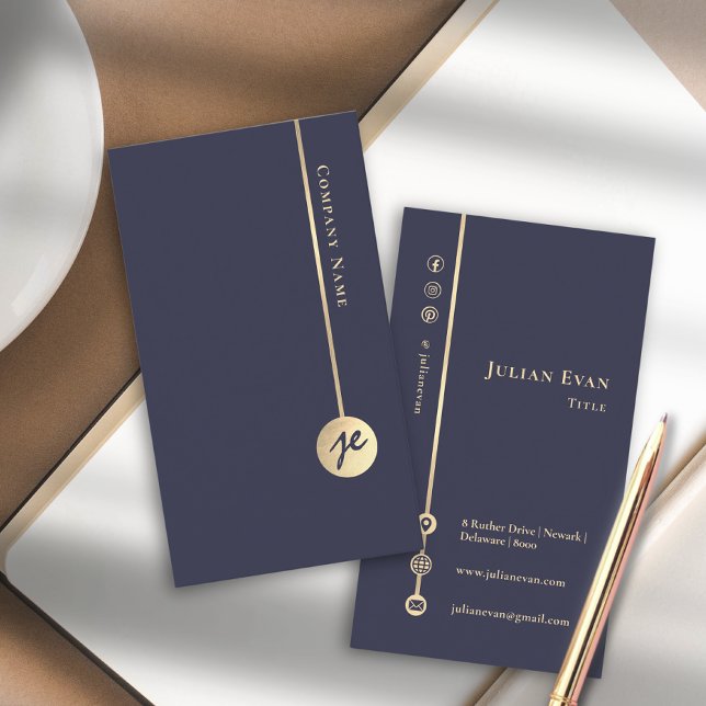 Simple Minimal Monogram Elegant Navy Blue & Gold Business Card (Simple Minimal Monogram Elegant Navy Blue & Gold Business Card)