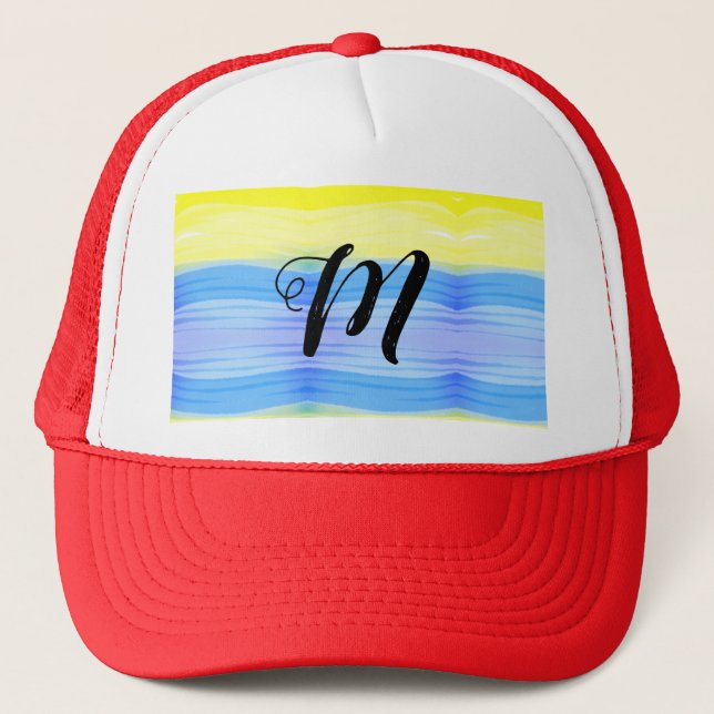 simple minimal monogram logo add your  watercolor  trucker hat (Front)