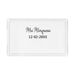 simple minimal monogram mrs Mr name date year Thro Acrylic Tray