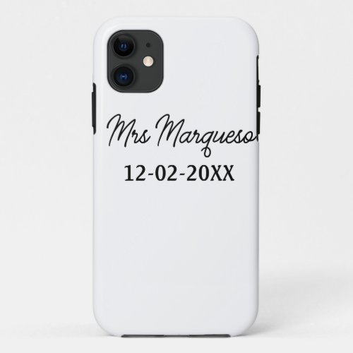 simple minimal monogram mrs Mr name date year Thro iPhone 11 Case