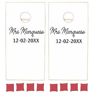 simple minimal monogram mrs Mr name date year Thro Cornhole Set