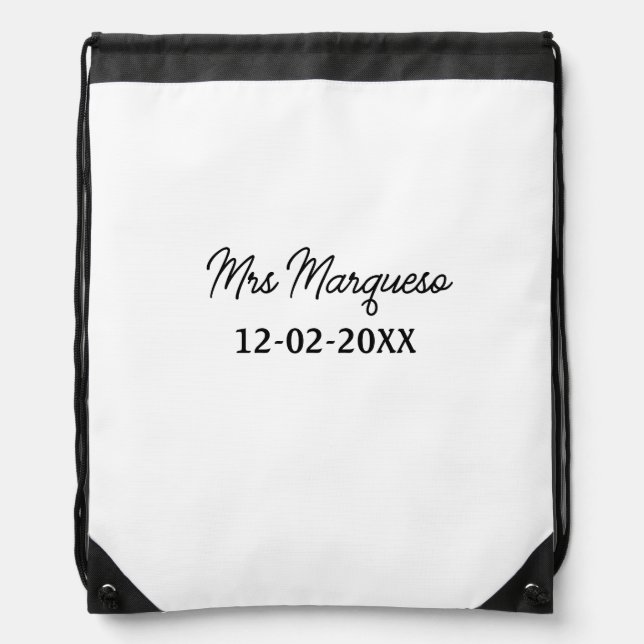 simple minimal monogram mrs Mr name date year Thro Drawstring Bag (Front)