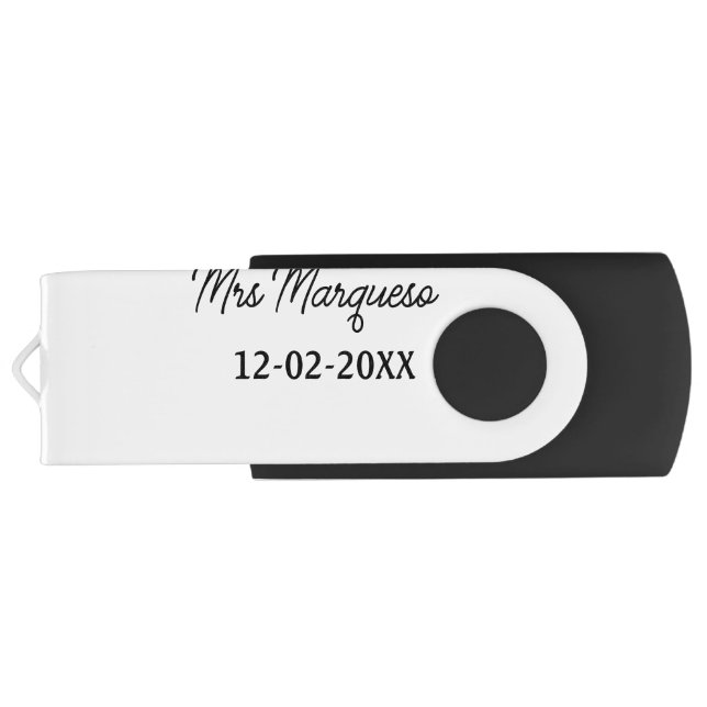 simple minimal monogram mrs Mr name date year Thro Flash Drive (Back)