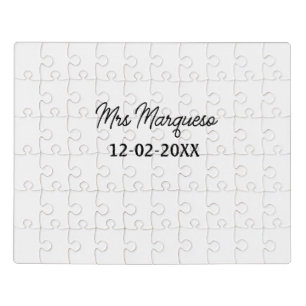 simple minimal monogram mrs Mr name date year Thro Jigsaw Puzzle