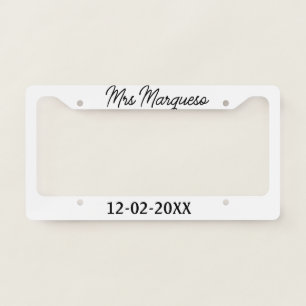 simple minimal monogram mrs Mr name date year Thro License Plate Frame