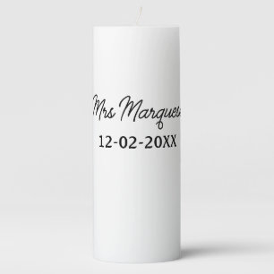 simple minimal monogram mrs Mr name date year Thro Pillar Candle