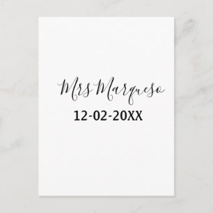 simple minimal monogram mrs Mr name date year Thro Postcard