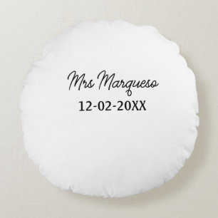 simple minimal monogram mrs Mr name date year Thro Round Pillow