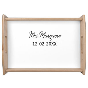 simple minimal monogram mrs Mr name date year Thro Serving Tray