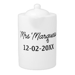 simple minimal monogram mrs Mr name date year Thro Teapot