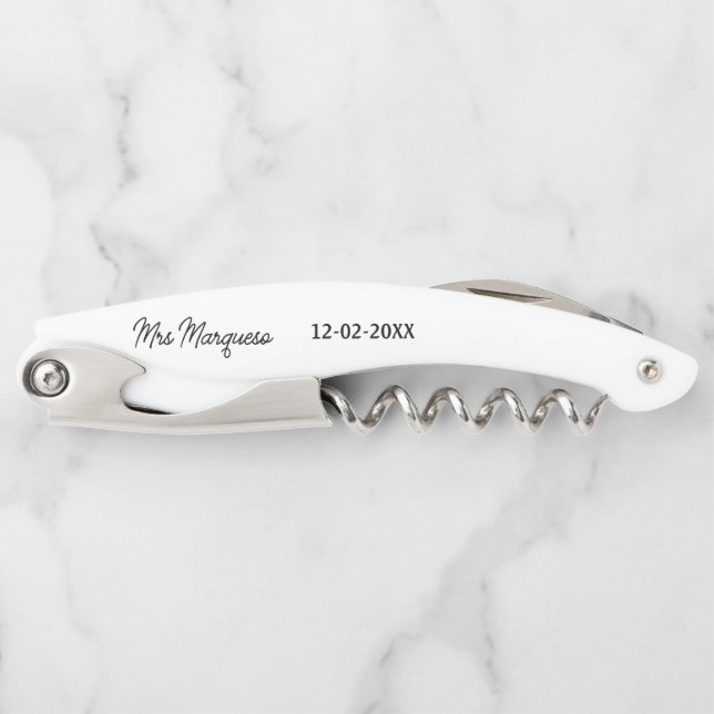 simple minimal monogram mrs Mr name date year Thro Waiter's Corkscrew (Front)