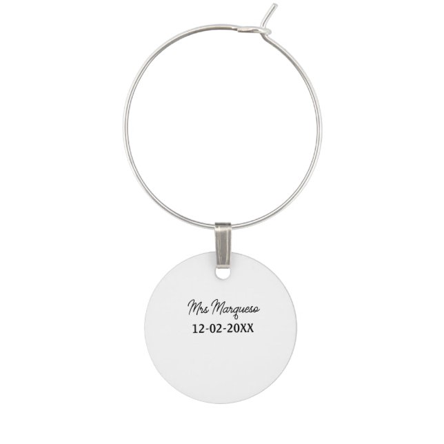 simple minimal monogram mrs Mr name date year Thro Wine Charm (Front)