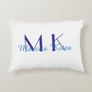 simple minimal monogram personalized name blue ret accent pillow