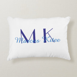 simple minimal monogram personalized name blue ret accent pillow