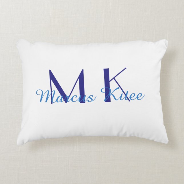 simple minimal monogram personalized name blue ret accent pillow (Front)