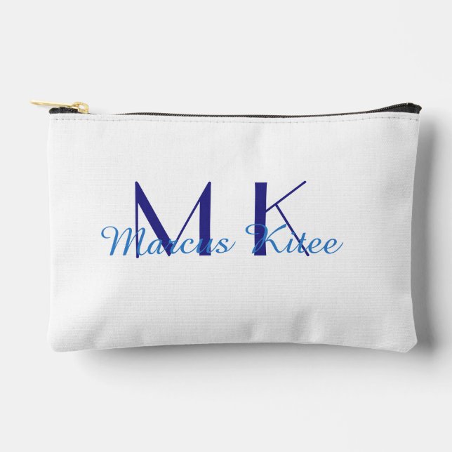 simple minimal monogram personalized name blue ret accessory pouch (Front)