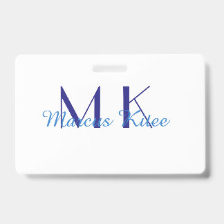 simple minimal monogram personalized name blue ret badge