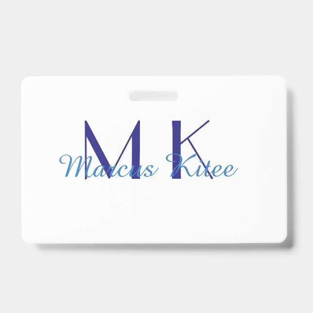simple minimal monogram personalized name blue ret badge (Front)