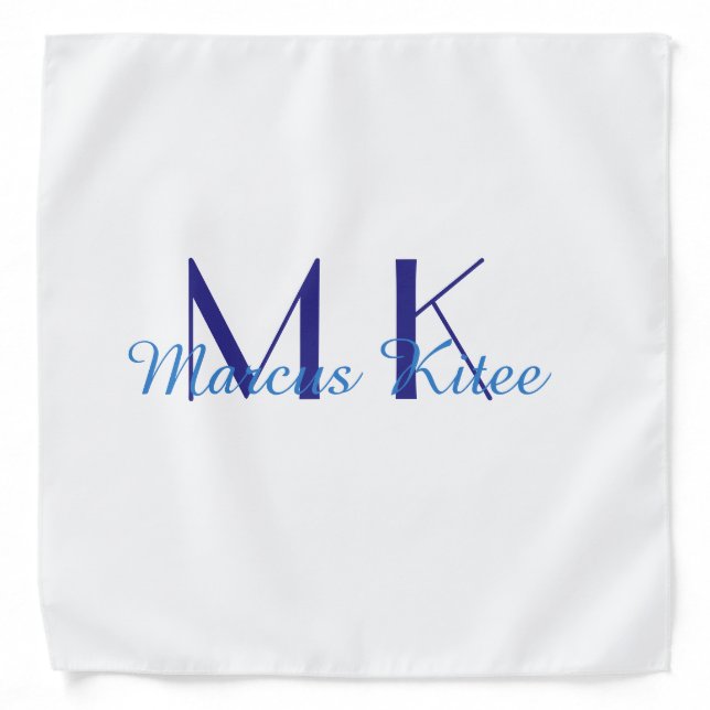 simple minimal monogram personalized name blue ret bandana (Front)