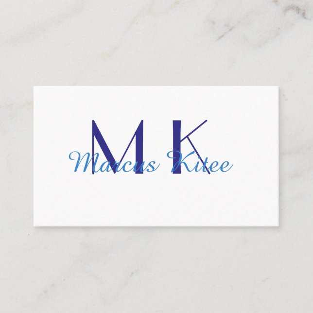 simple minimal monogram personalized name blue ret business card (Front)