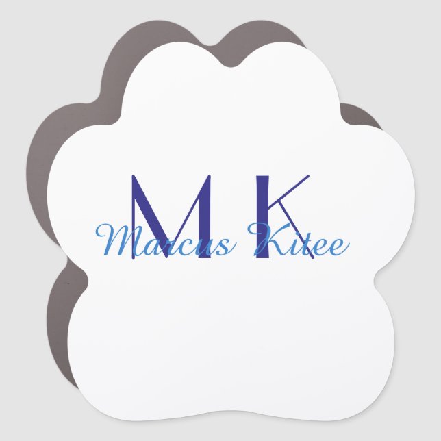 simple minimal monogram personalized name blue ret car magnet (Front)