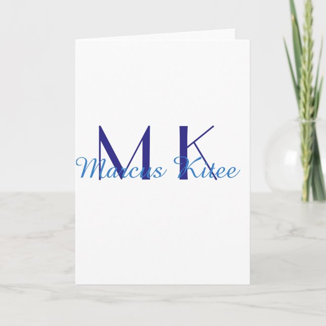 simple minimal monogram personalized name blue ret card (Front)