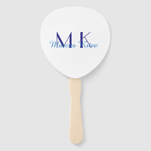 simple minimal monogram personalized name blue ret hand fan