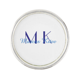 simple minimal monogram personalized name blue ret lapel pin
