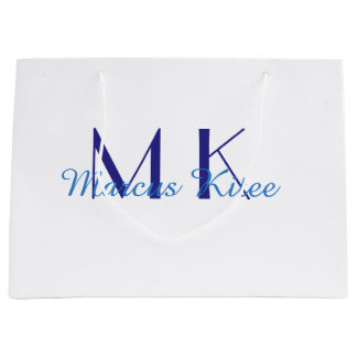 simple minimal monogram personalized name blue ret large gift bag