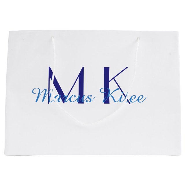 simple minimal monogram personalized name blue ret large gift bag (Front)