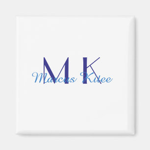 simple minimal monogram personalized name blue ret magnet