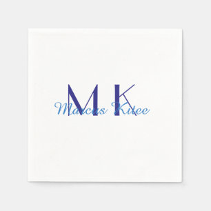 simple minimal monogram personalized name blue ret napkins