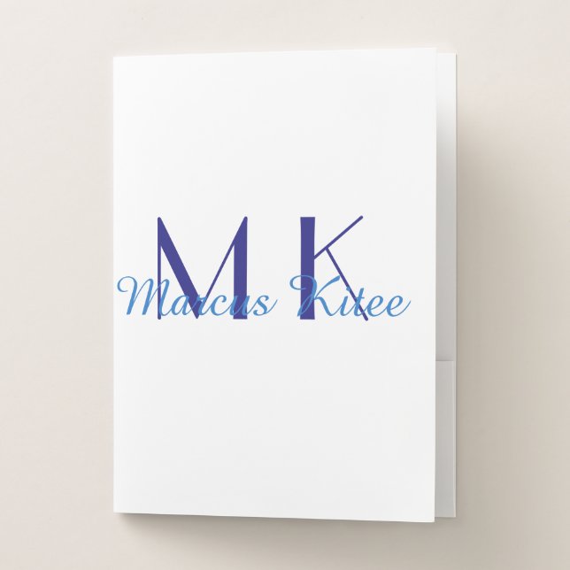 simple minimal monogram personalized name blue ret pocket folder (Front)