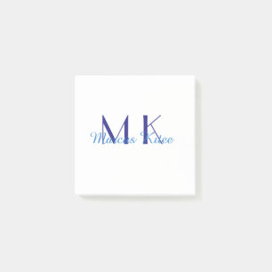 simple minimal monogram personalized name blue ret post-it notes