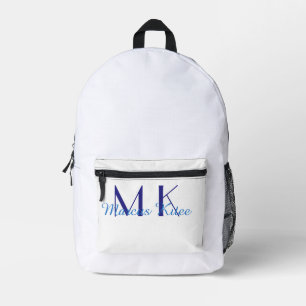 simple minimal monogram personalized name blue ret printed backpack
