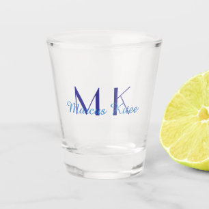 simple minimal monogram personalized name blue ret shot glass