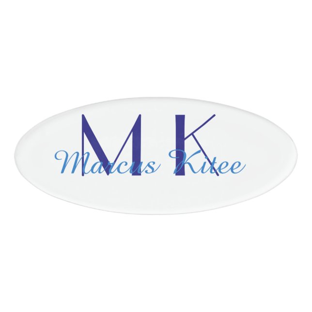 simple minimal monogram personalized name blue ret tag (Front)