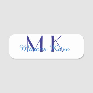 simple minimal monogram personalized name blue ret tag