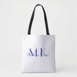 simple minimal monogram personalized name blue ret tote bag