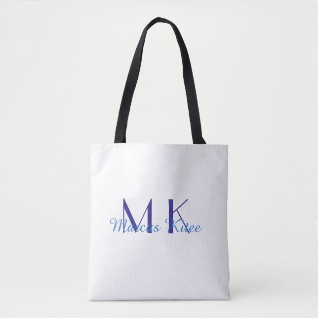 simple minimal monogram personalized name blue ret tote bag (Front)